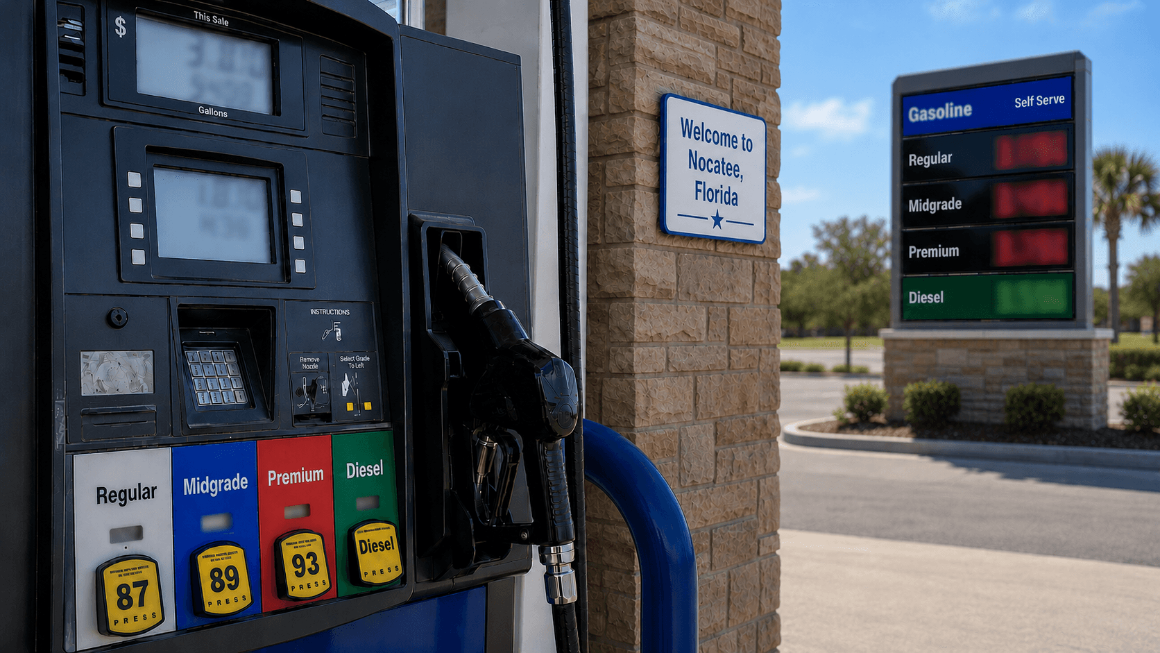 Gas prices at the pump in Nocatee Florida - Illustration Jake Team LLC