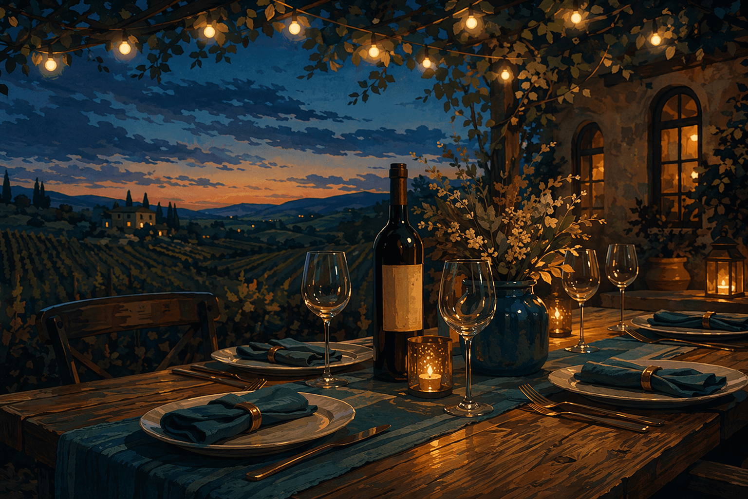wine dinner - illustration, Jake Team LLC