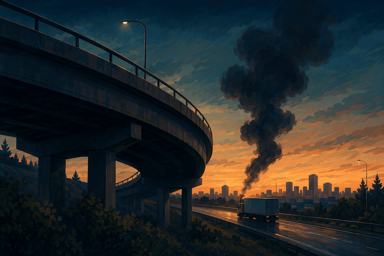 Highway fire - illustration, Jake Team LLC