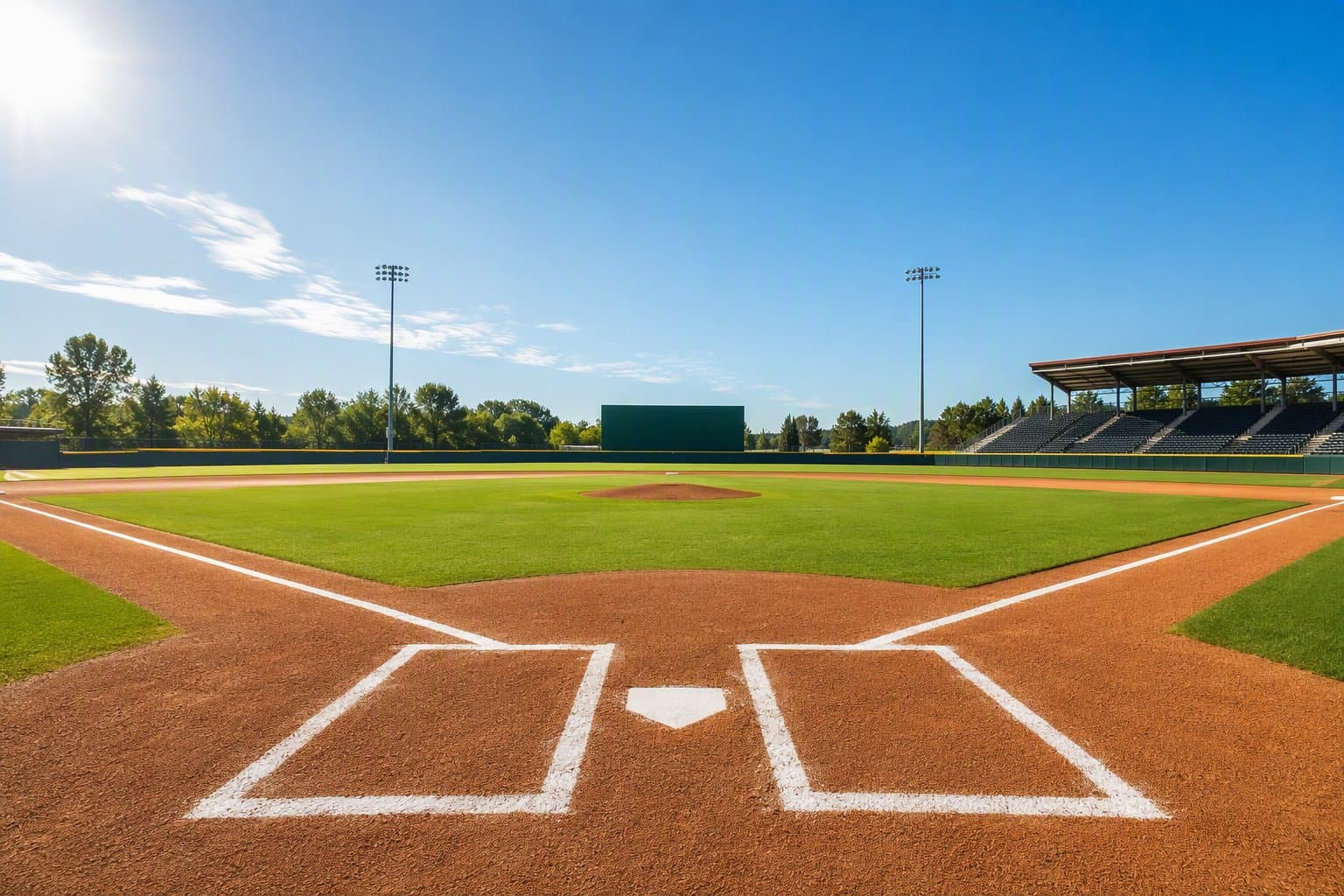 empty sunlit stadium - illustration, Jake Team LLC