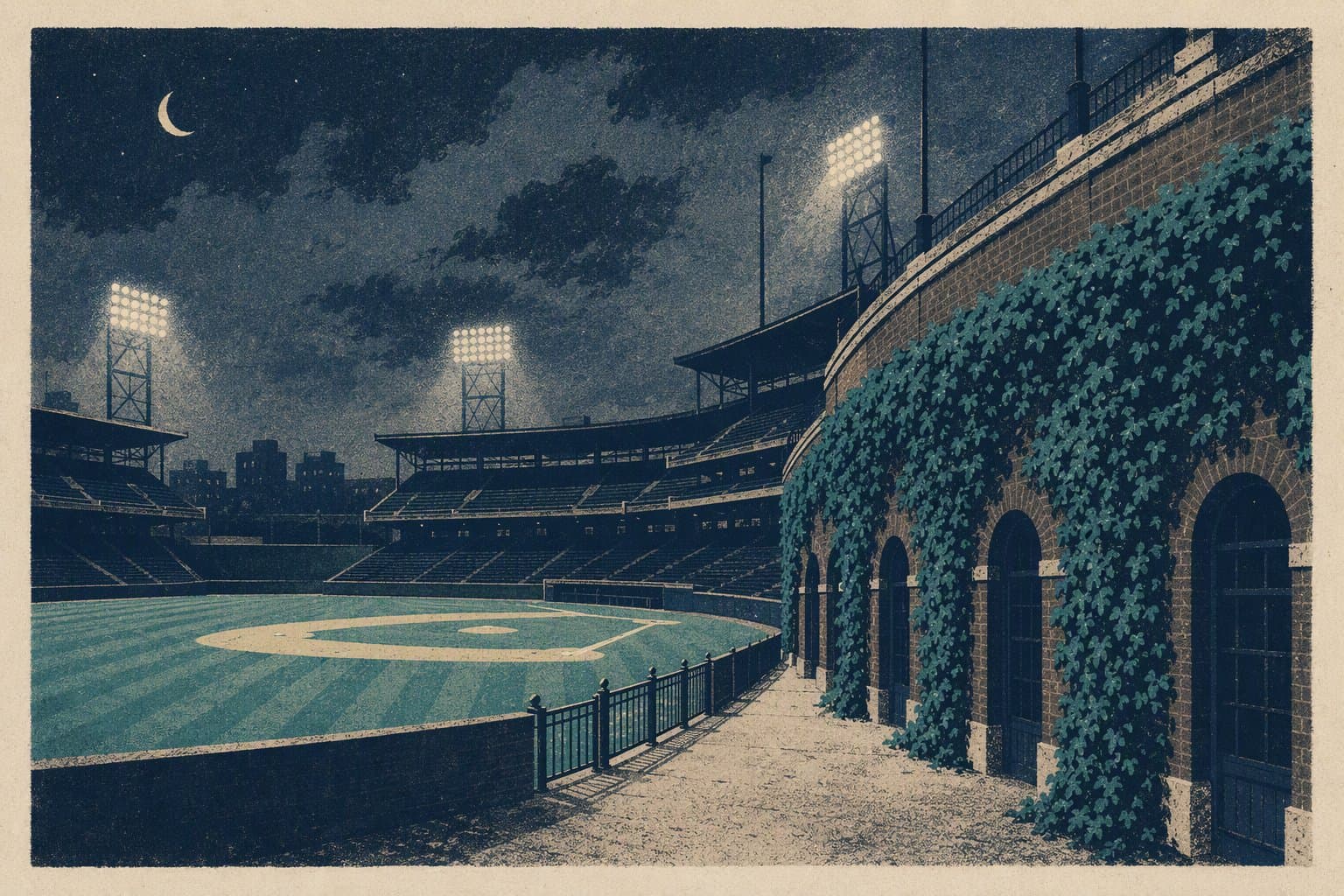 Wrigley Field Night - illustration, Jake Team LLC