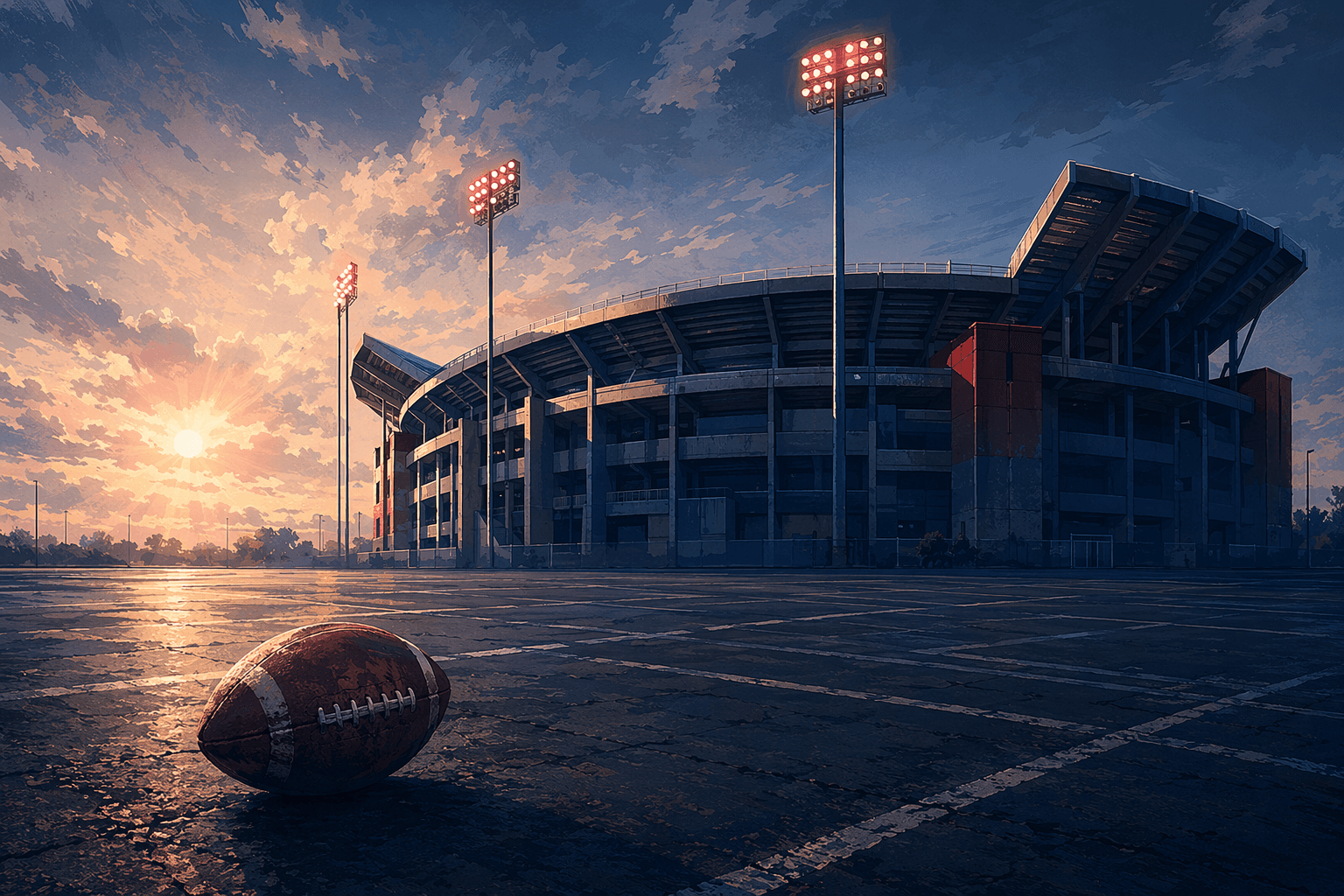 football stadium golden hour - illustration, Jake Team LLC
