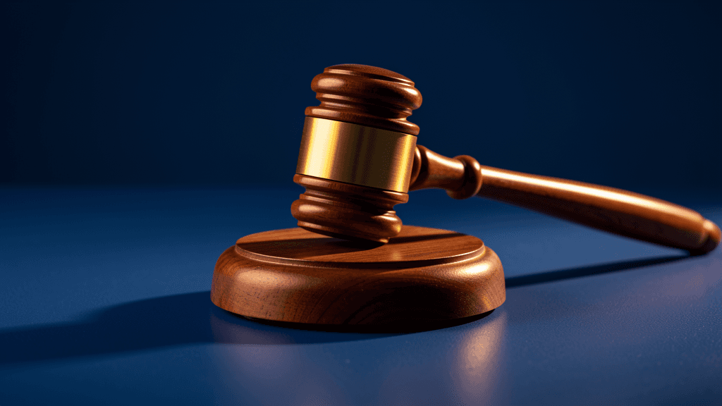 Wooden gavel on deep blue surface, representing Florida state budget — illustration, Jake Team LLC
